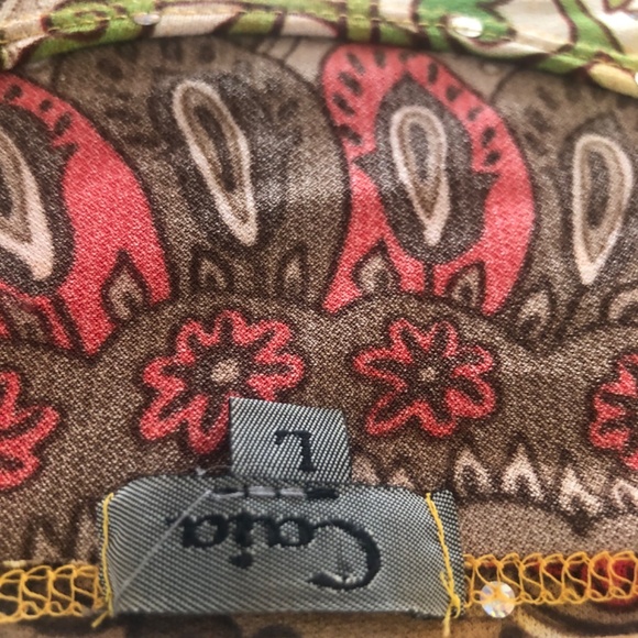 Festive fall 3/4 sleeve mixed print stretchy top by Caia - Picture 3 of 5